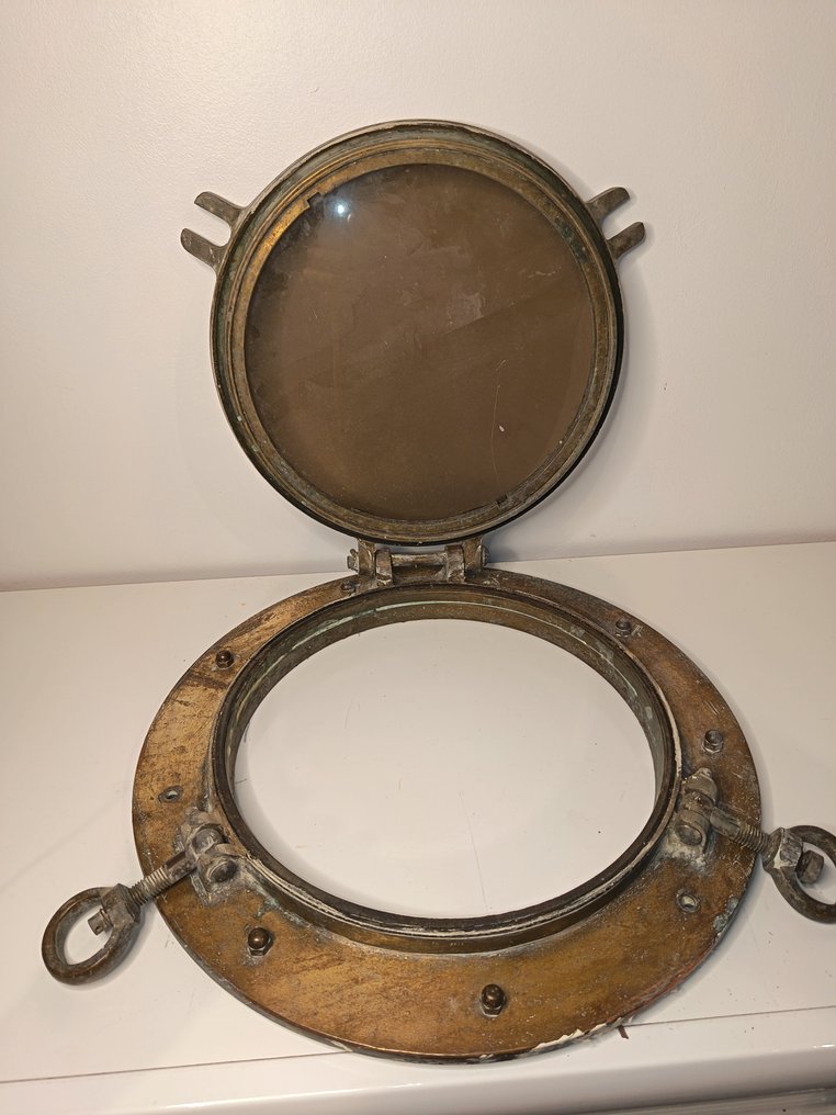 Hublot de navire ancien en bronze/laiton – Ø47 cm – 13 kg – ouvrant complet – déco marine - Bronze #1.0