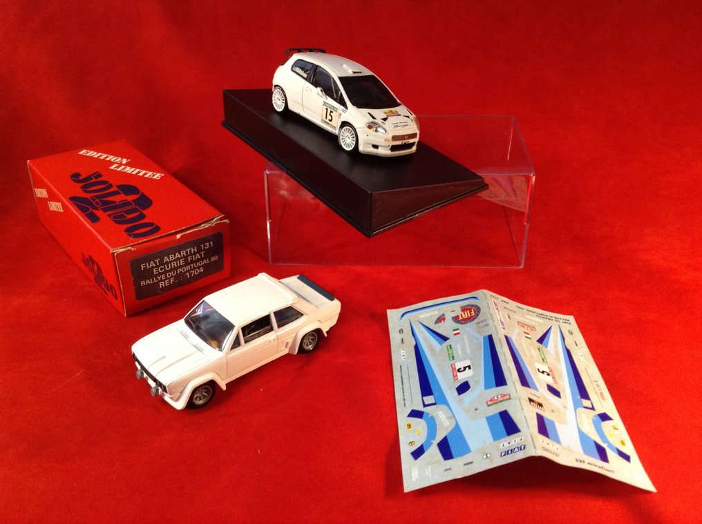 Solido, IXO 1:43 - Modell racerbil - Solido 2 #1704 Fiat 131 Abarth Gr4 Fiat Italia 1° Rally de Portugal Vinho do Porto 1980 #5 - Ixo #RAM371 Fiat Punto Abarth S2000 Mäkinen Racing Rally della Marca 2009 #16 Kimi Raikkonen #1.0