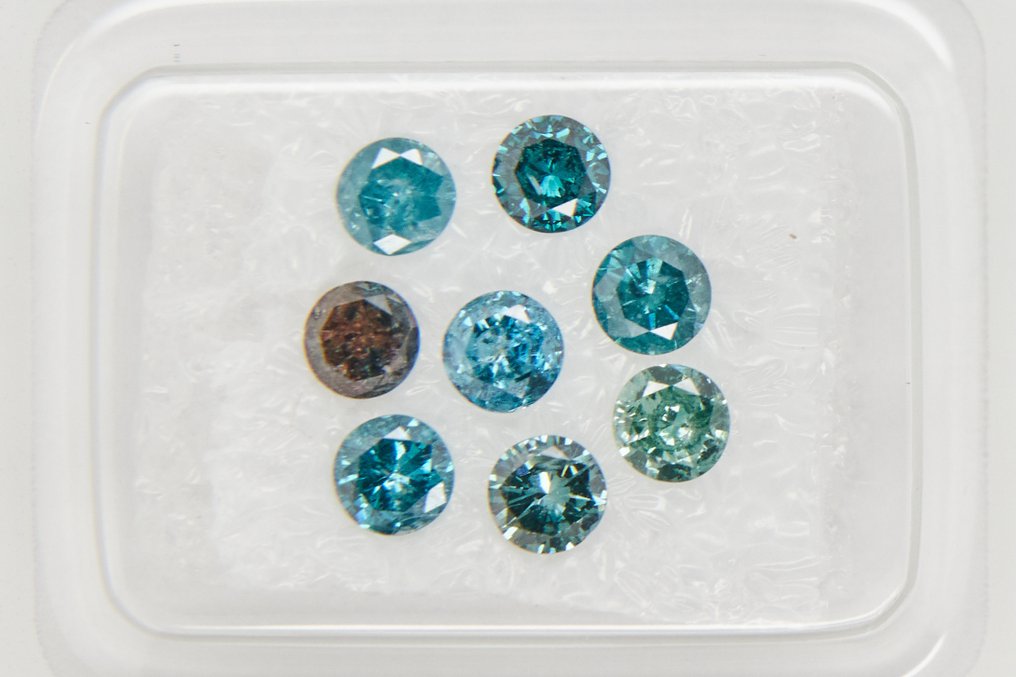Ingen reservasjonspris - 8 pcs Diamant  (Fargebehandlet)  - 1.14 ct - Rund - I1, I2, I3 - Edelstensrapport Antwerpen (GRA) #2.1