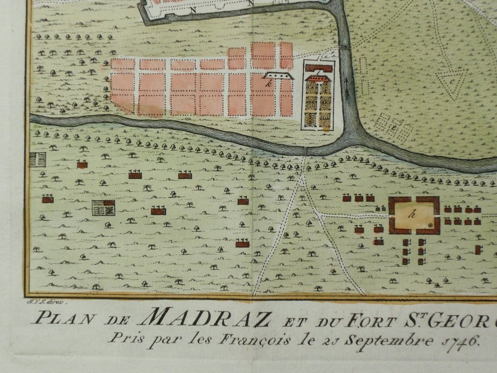 Índia - Madras; J. van Schley / N. Bellin - Plan de Madraz et du Fort St. Georges - 1747 #4.3