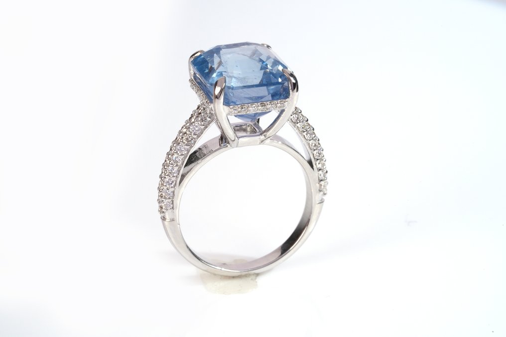 戒指 - 18 克拉 白金 -  12.19ct. tw. 藍寶石 - 鉆石 #1.0