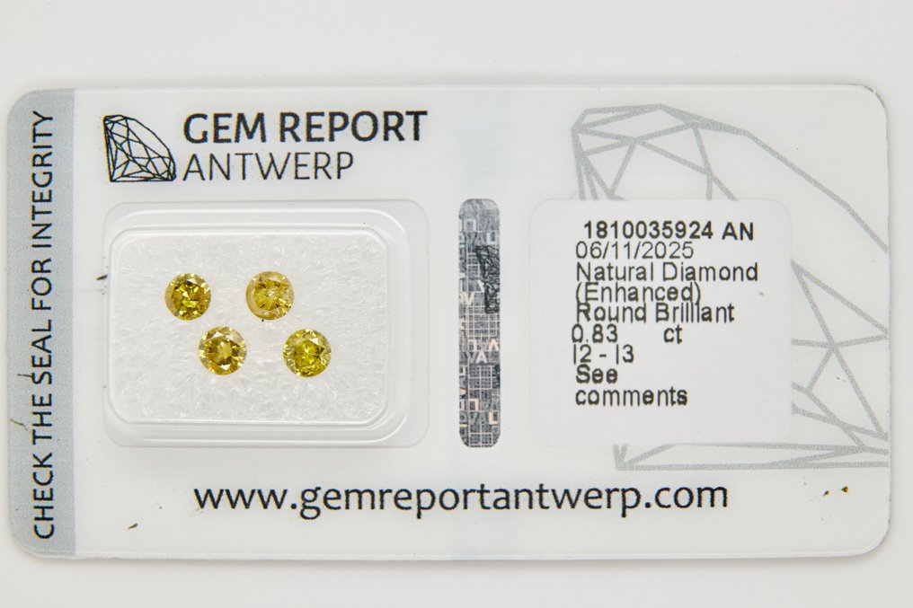 没有保留价 - 4 pcs 钻石  (经彩色处理)  - 0.83 ct - 圆形 - I2 内含二级, I3 - 安特卫普宝石报告（GRA） #1.0