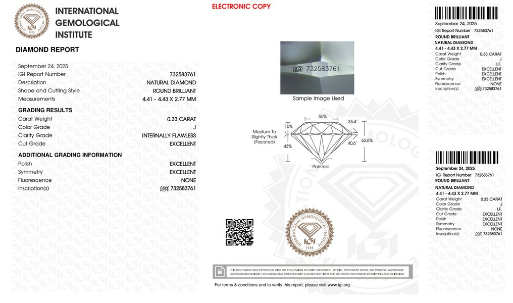 没有保留价 - 2 pcs 钻石 (天然) - 0.64 ct - 圆形 - J, I - IF - 国际宝石研究院(IGI) - 一对_EX VG 无 #4.3