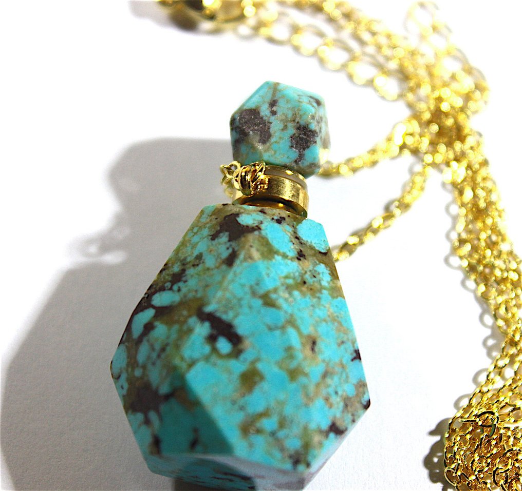 Prezioso Intaglio σε φυσικό τιρκουάζ Φορητό μπουκαλάκι αρώματος - Ύψος: 38 mm - Πλάτος: 23 mm- 14.4 g #4.3