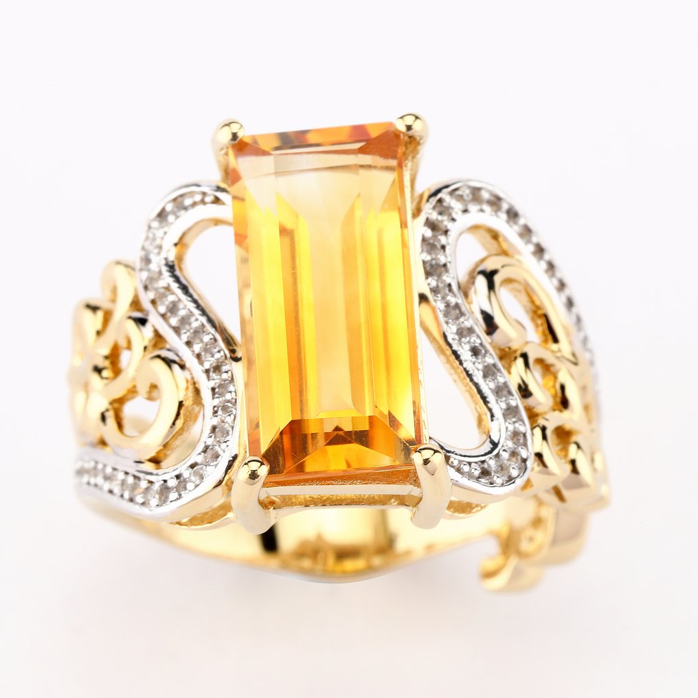 Sem preço de reserva - Anel Banhado a ouro, Prata -  4.67ct. tw. Citrino - Topázio #4.3