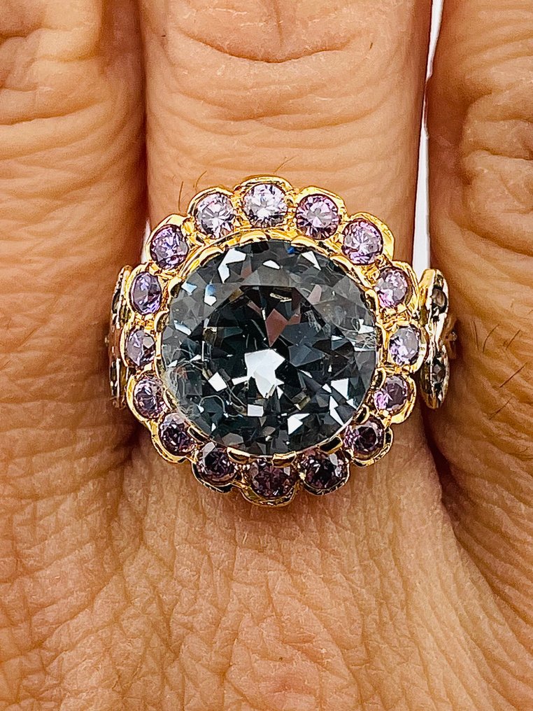 没有保留价 - 戒指 - 9 kt. 黄金, 银 海蓝宝石 - 紫水晶 #1.0