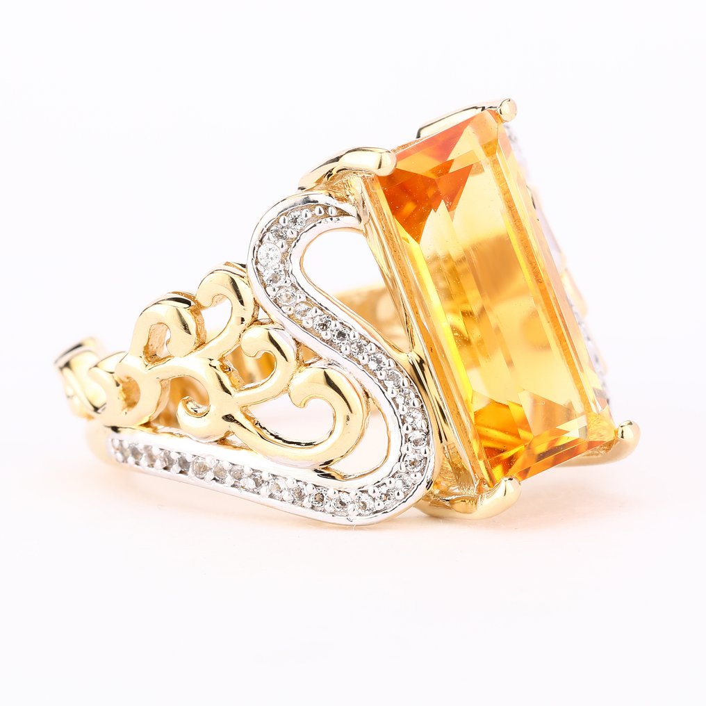 Sem preço de reserva - Anel Banhado a ouro, Prata -  4.67ct. tw. Citrino - Topázio #1.0