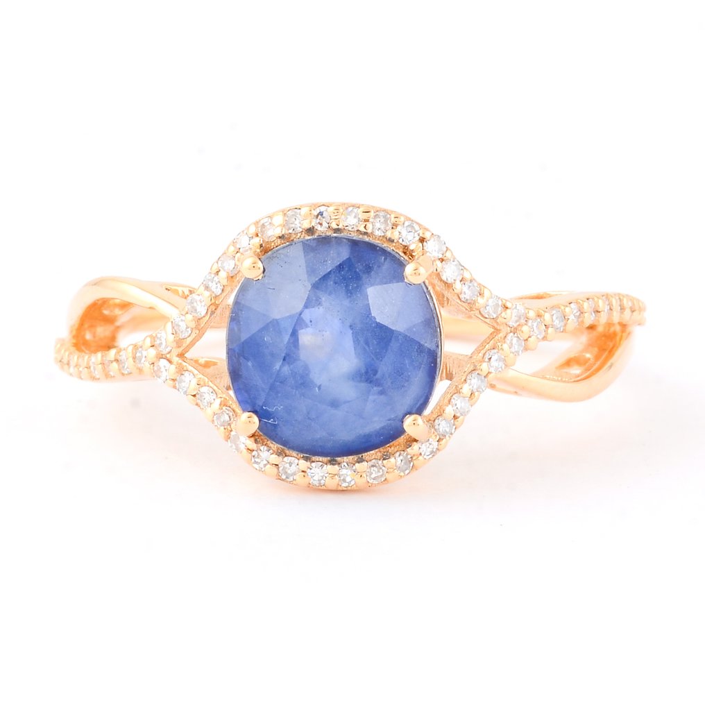 沒有保留價 - 戒指 - 14 克拉 黃金 - 3.45ct. tw. 藍寶石 - 鉆石 #1.0