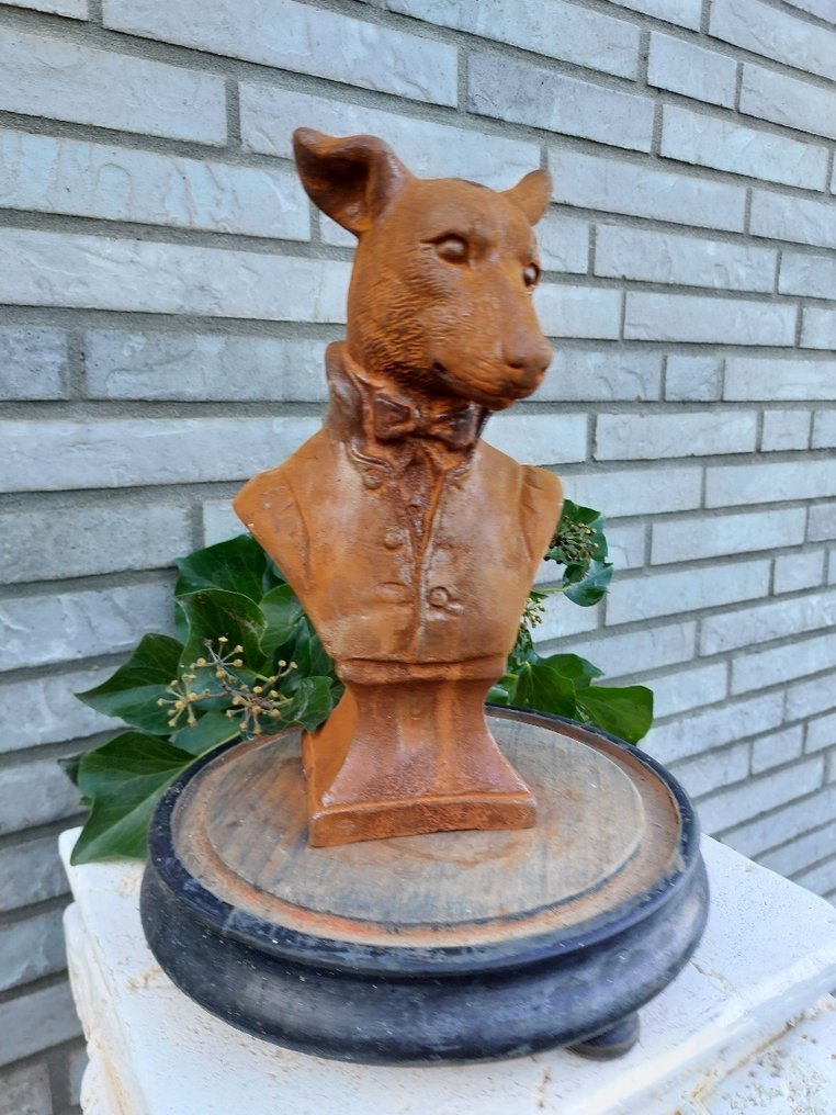 Szobor, statue of a dog in costume  in cast metal - 26 cm - Vas #2.1