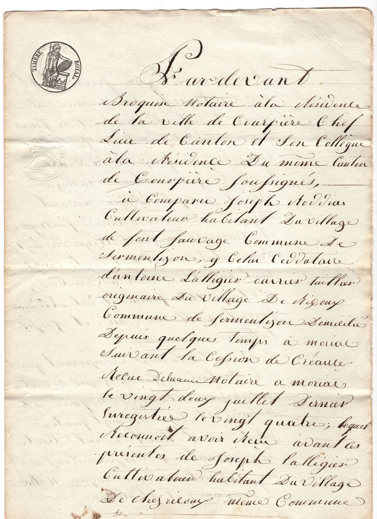 Auguste Eugène Majenne, Blaise Fenon - Acte notarié manuscrit complet – XIXᵉ siècle – Timbres fiscaux & sceaux – Partage de succession - 1830 #1.0