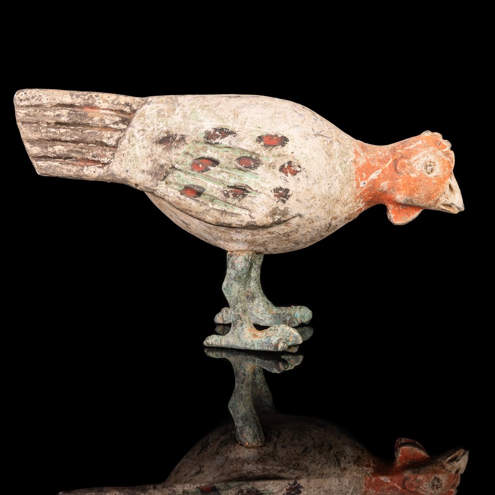 Αρχαία Κινέζικη, δυναστεία των Han Πολυχρωμο πουλί από πηλό με χάλκινα πόδια  (χωρίς τιμή ασφαλείας) #2.1