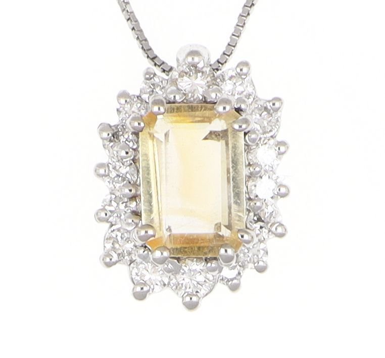 Sem preço de reserva - Colar com pingente - 18 K Ouro branco Topázio - Diamante #1.0