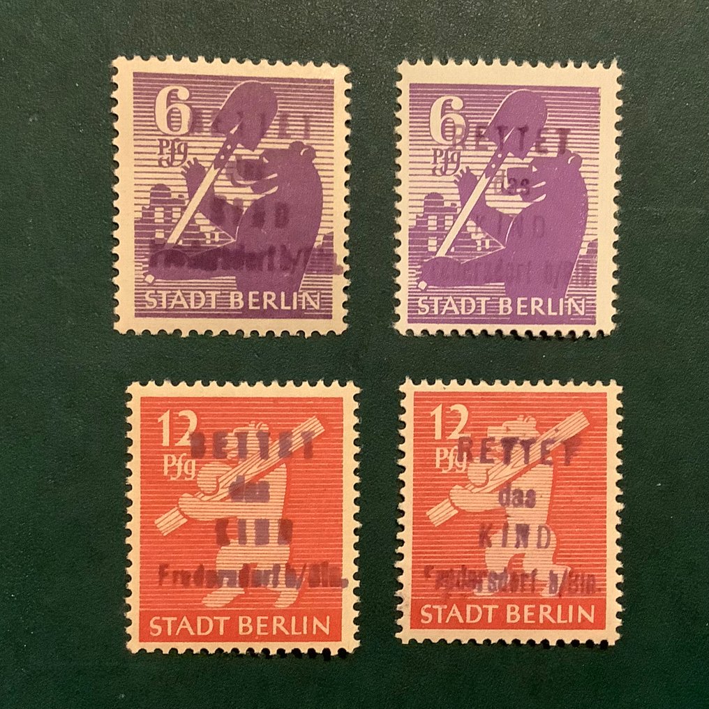 Germany - Local postal areas 1945 - Fredesdorf: Berlin Teddy Bear with local printing on two types of paper. - Michel 69/70 SBZ en uy #1.0