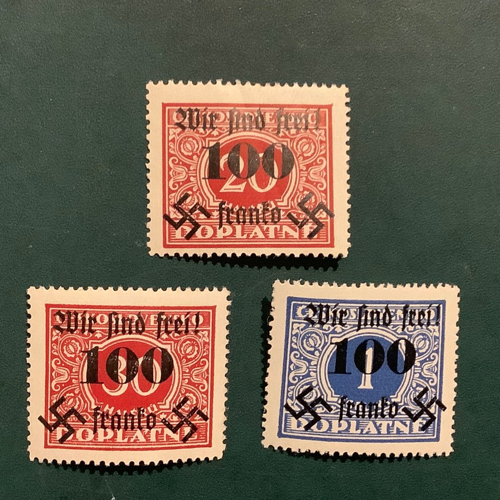 Bohemia and Moravia 1938 - Rumberg: 3 penalty postage seals with 'we are free' overprint - Michel #1.0