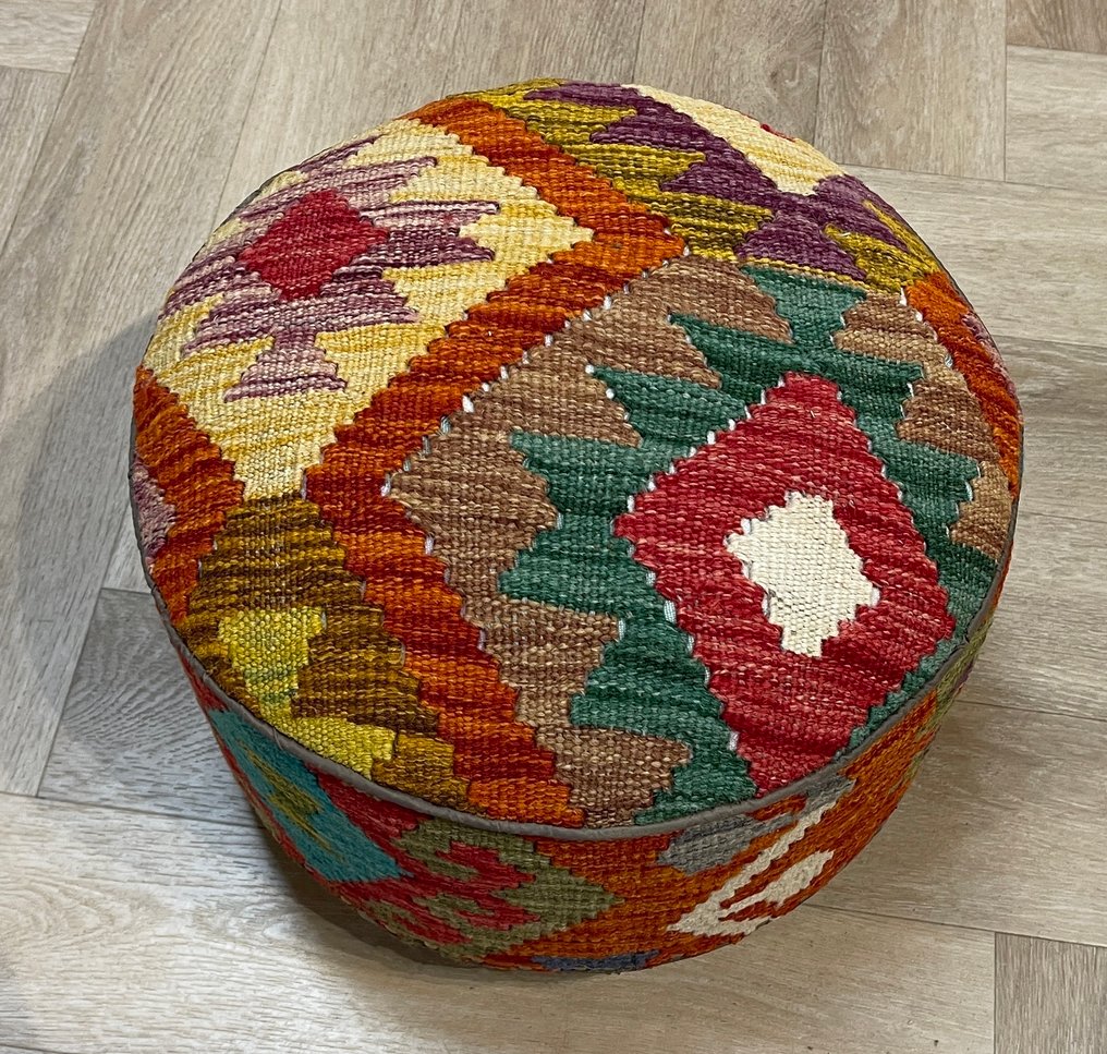 Kelim poef - kelim fait main - neuf - jamais utilisé - laine - kelim coloré - neuf - jamais utilisé - Tapis - 38 cm - 38 cm #1.0