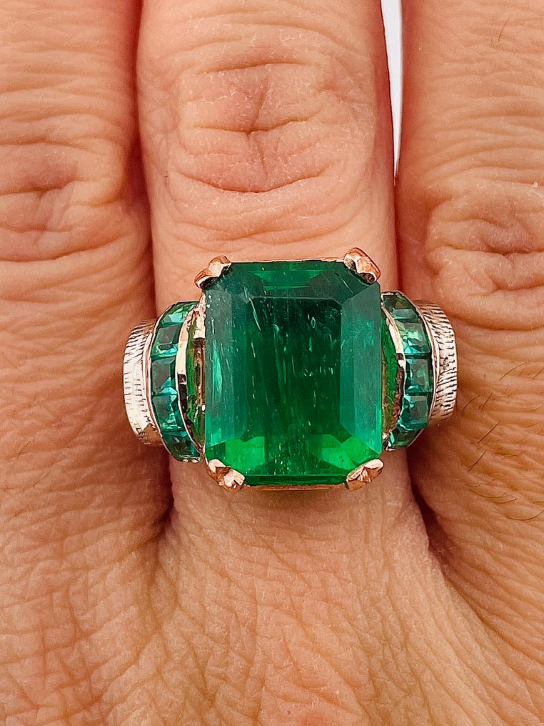 Ingen reservasjonspris - Ring - 9 karat Gull, Sølv Smaragd - Smaragd #3.2