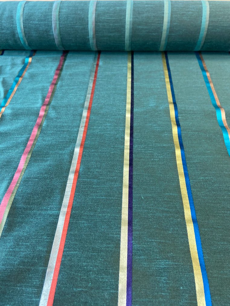 Elegant green fabric made from natural fibers with multicolored glossy baguette details. - Textile - 500 cm - 140 cm #3.2
