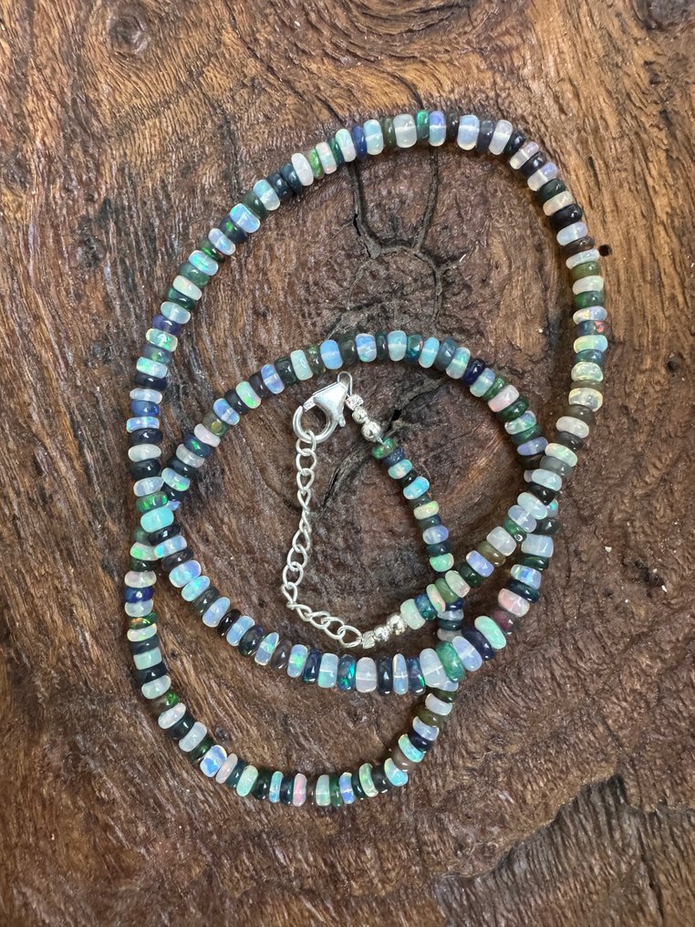 Δαχτυλίδι από φυσικά μαύρα και λευκά opales από την Αιθιοπία + Ασήμι 925. 45,55 καράτια. Δεν υπάρχει Κοσμήματα- 9.11 g #2.1