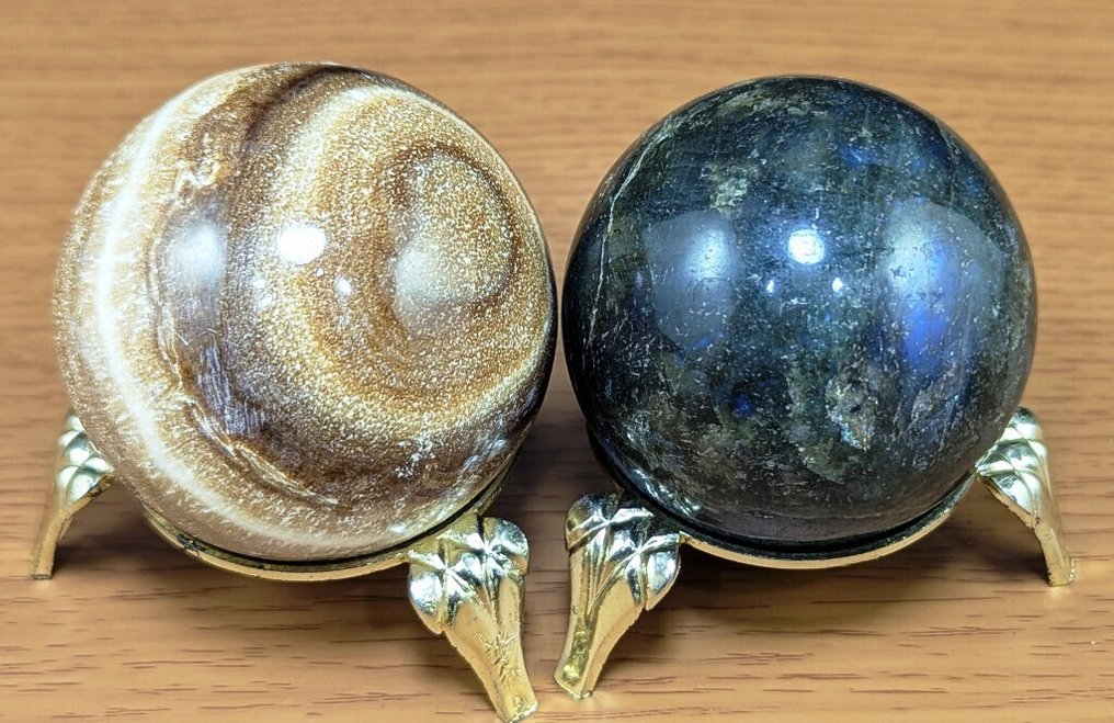 Healing Stones, Lapis, Calcite, Onyx, Aragonite, Labradorite and Jasper Sphere Spheres - Height: 52 mm - Width: 52 mm- 1780 g - (10) #3.2