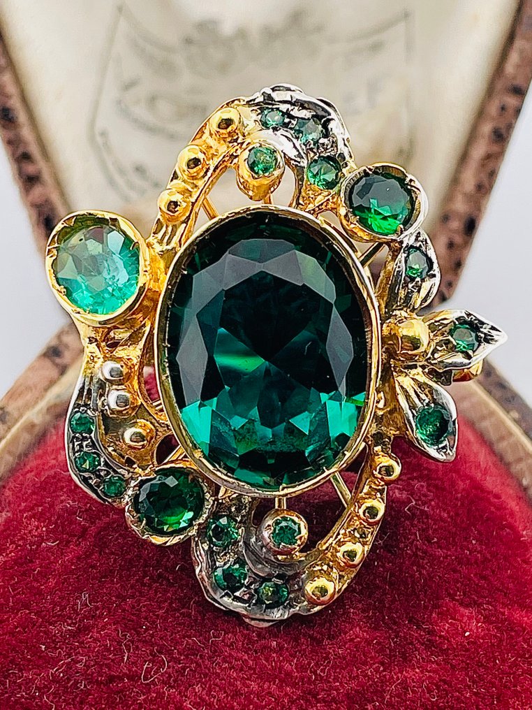 没有保留价 - 戒指 - 9 kt. 黄金, 银 祖母绿 - 祖母绿 #1.0