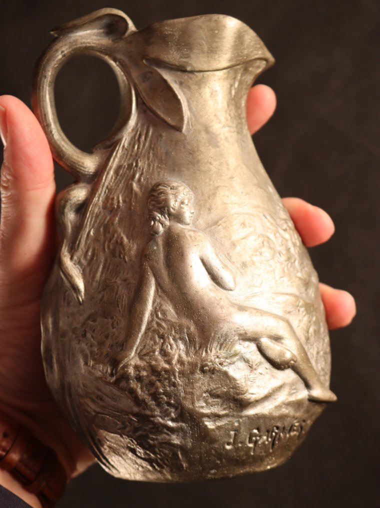 Art Nouveau sierkan met naakt - Jean Garnier (1853-1910) - Vizeskancsó - Fém #3.2