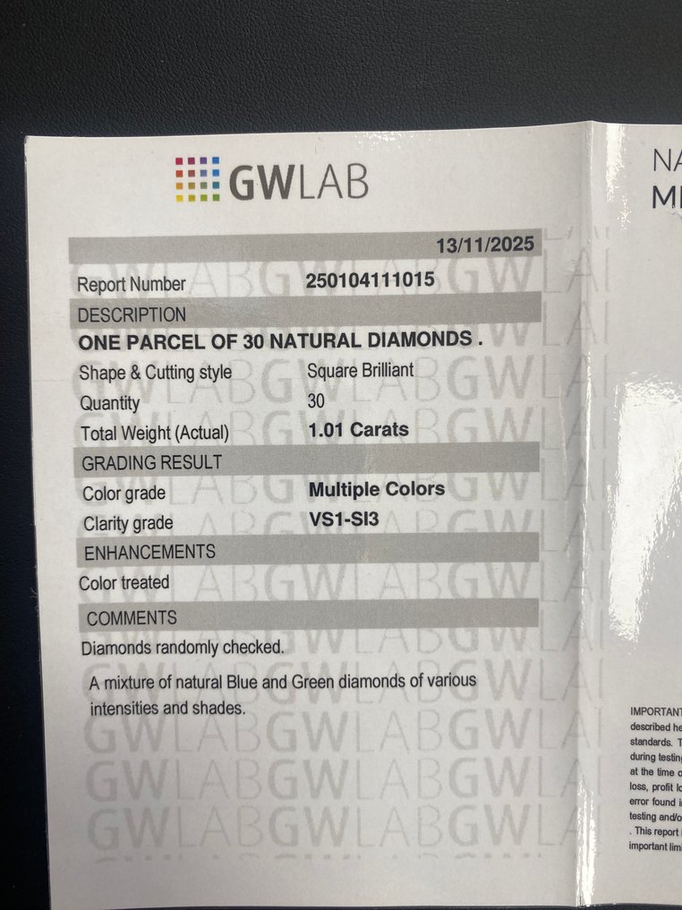 没有保留价 - 30 pcs 钻石  (经彩色处理)  - 1.01 ct - 方形 - VS1 轻微内含一级, SI2 微内三含级 - Gemewizard宝石实验室（GWLab） #3.2
