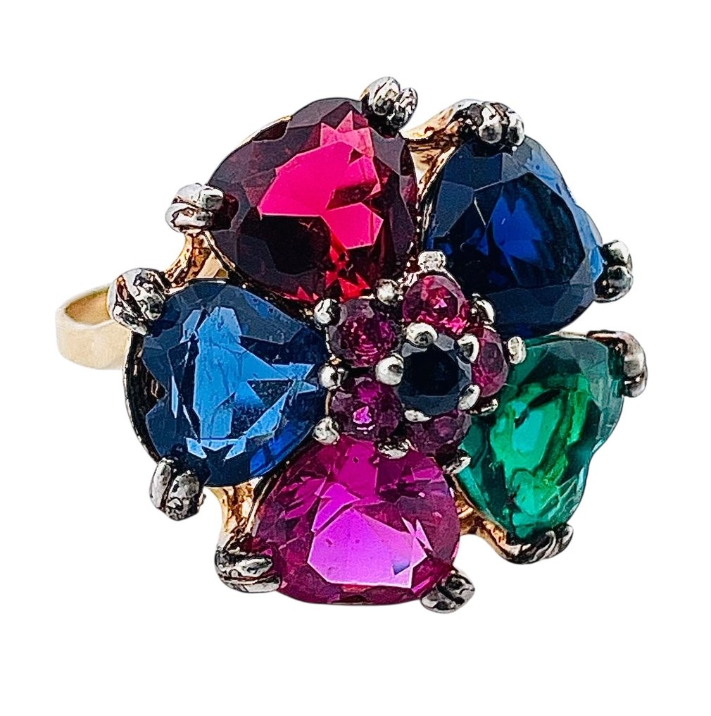 χωρίς τιμή ασφαλείας - Δαχτυλίδι - 9 kt. Κίτρινο χρυσό, Ασημί Ρουμπίνι - Διάφοροι πολύτιμοι λίθοι #1.0