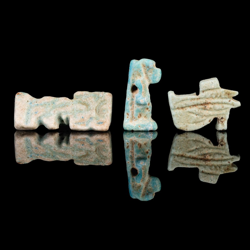 Ancient Egyptian, Late Period Group of Three Faience Protective Amulets  (No Reserve Price) #2.1