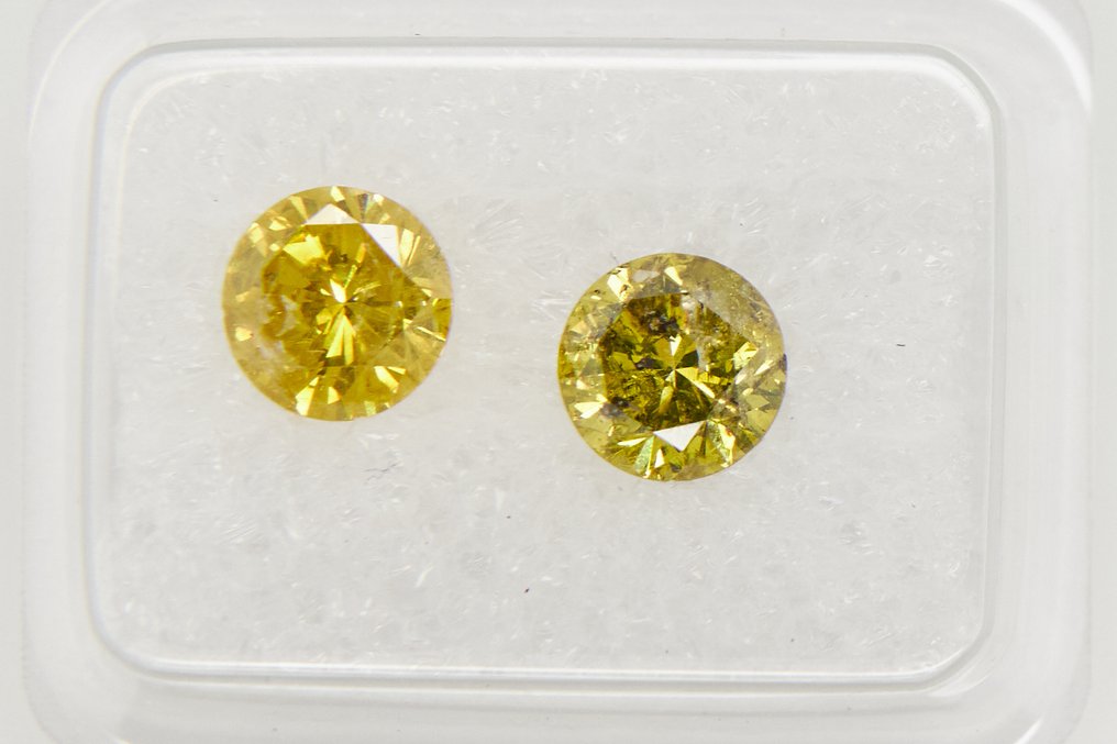 没有保留价 - 2 pcs 钻石 (经彩色处理) - 1.53 ct - 圆形 - I2 内含二级 - 安特卫普宝石报告(GRA) #2.1