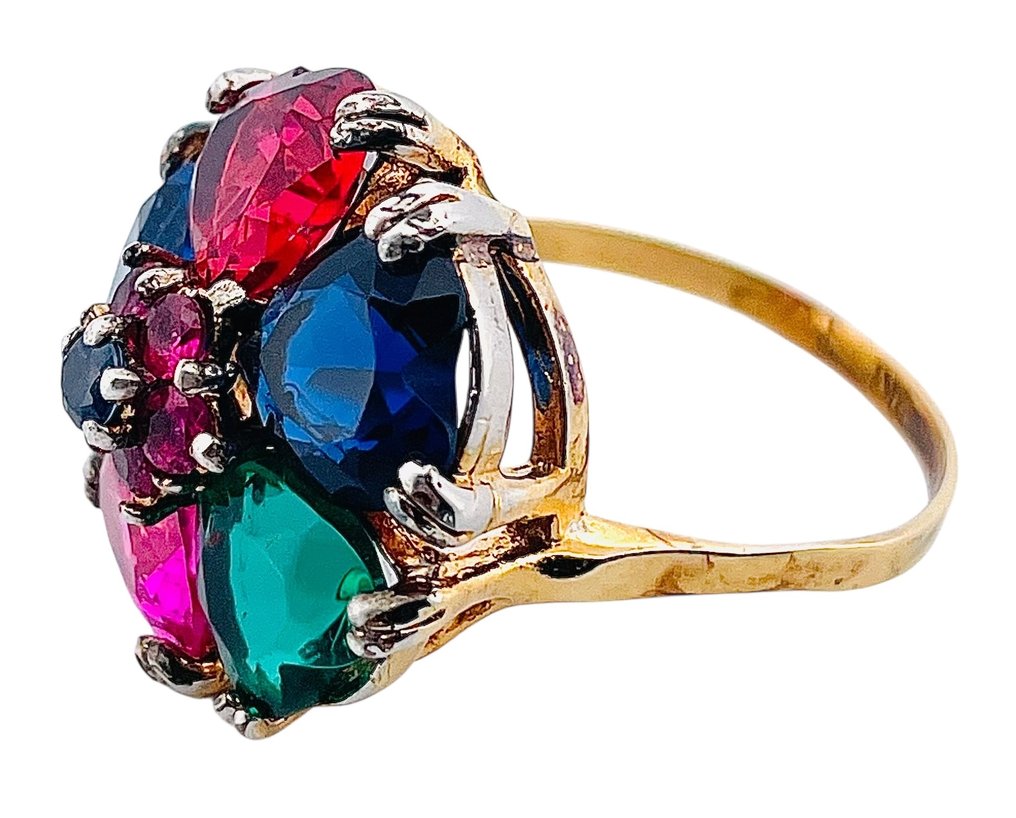 χωρίς τιμή ασφαλείας - Δαχτυλίδι - 9 kt. Κίτρινο χρυσό, Ασημί Ρουμπίνι - Διάφοροι πολύτιμοι λίθοι #3.2