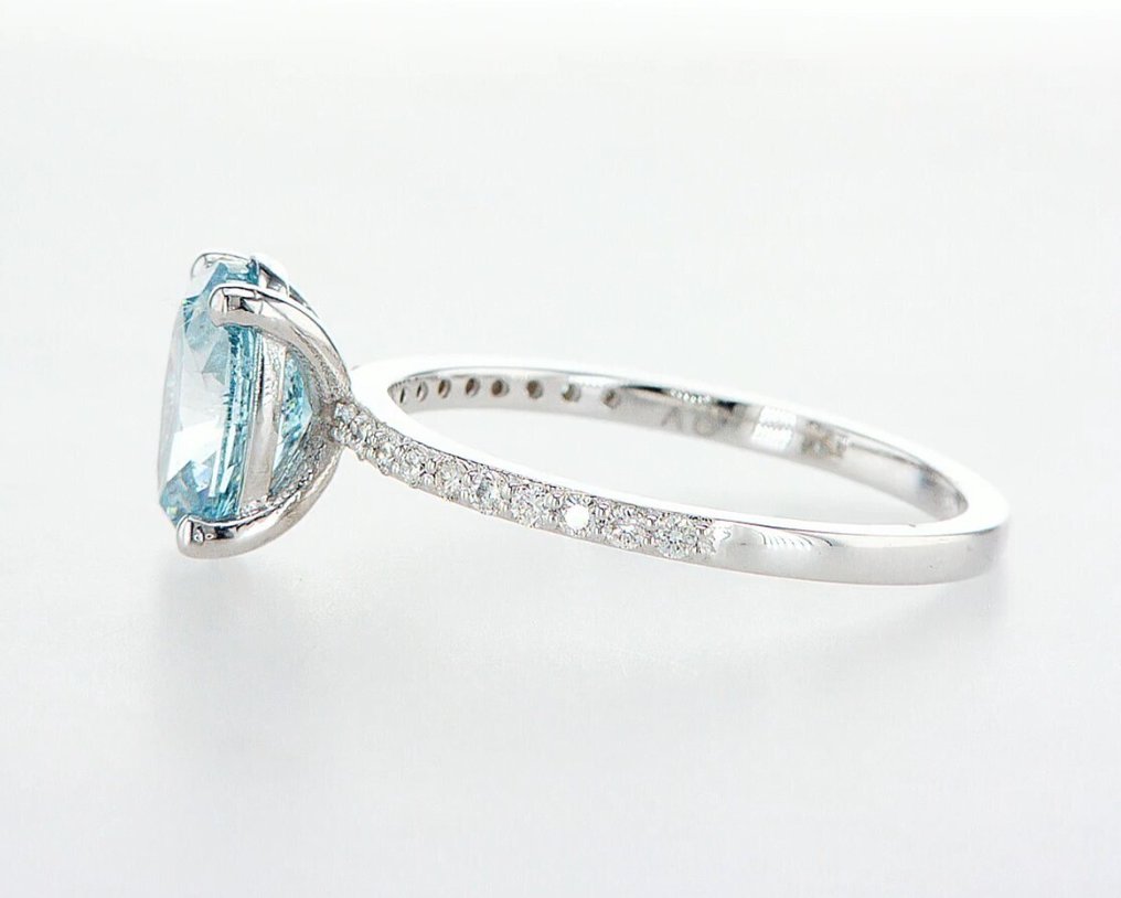 沒有保留價 - 訂婚戒指 - 14 克拉 白金 鉆石 (經顏色處理) - 鉆石 - 华丽鲜明的蓝色 #4.3