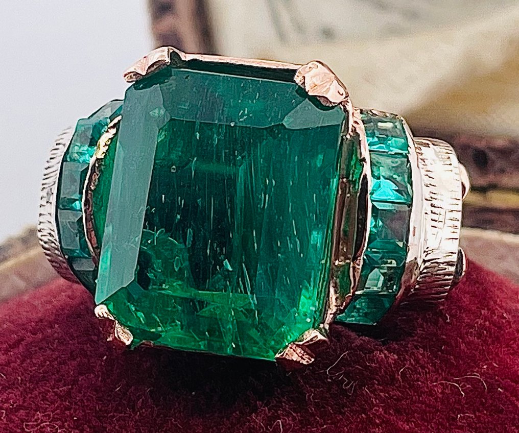 Ingen reservasjonspris - Ring - 9 karat Gull, Sølv Smaragd - Smaragd #2.1