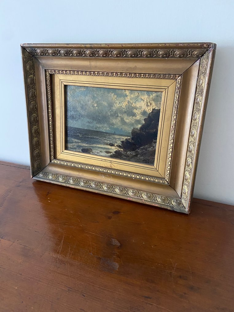 Giacinto Bo (1832-1912) - Marina con scogliera e cielo tempestoso #4.3