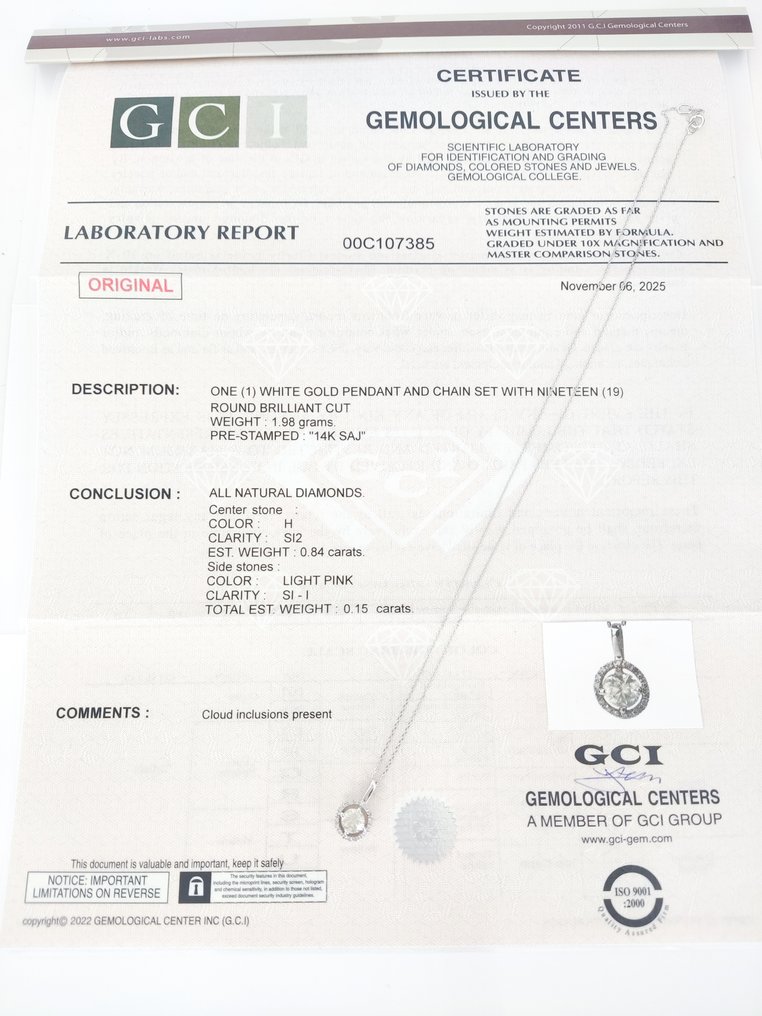 Nincs minimálár - Függő - 14 kt. Fehér arany -  0.99ct. tw. Gyémánt (Természetes) - Gyémánt #4.3