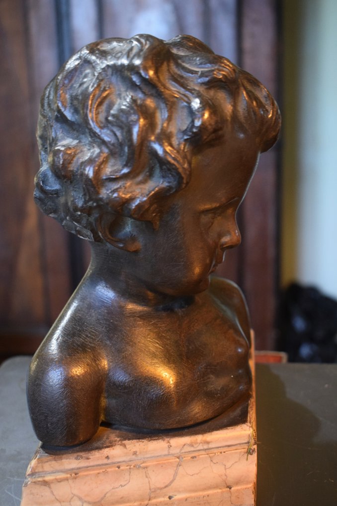 雕刻, giovane fanciullo primi 900 - 26 cm - 青銅色, 大理石 #3.2