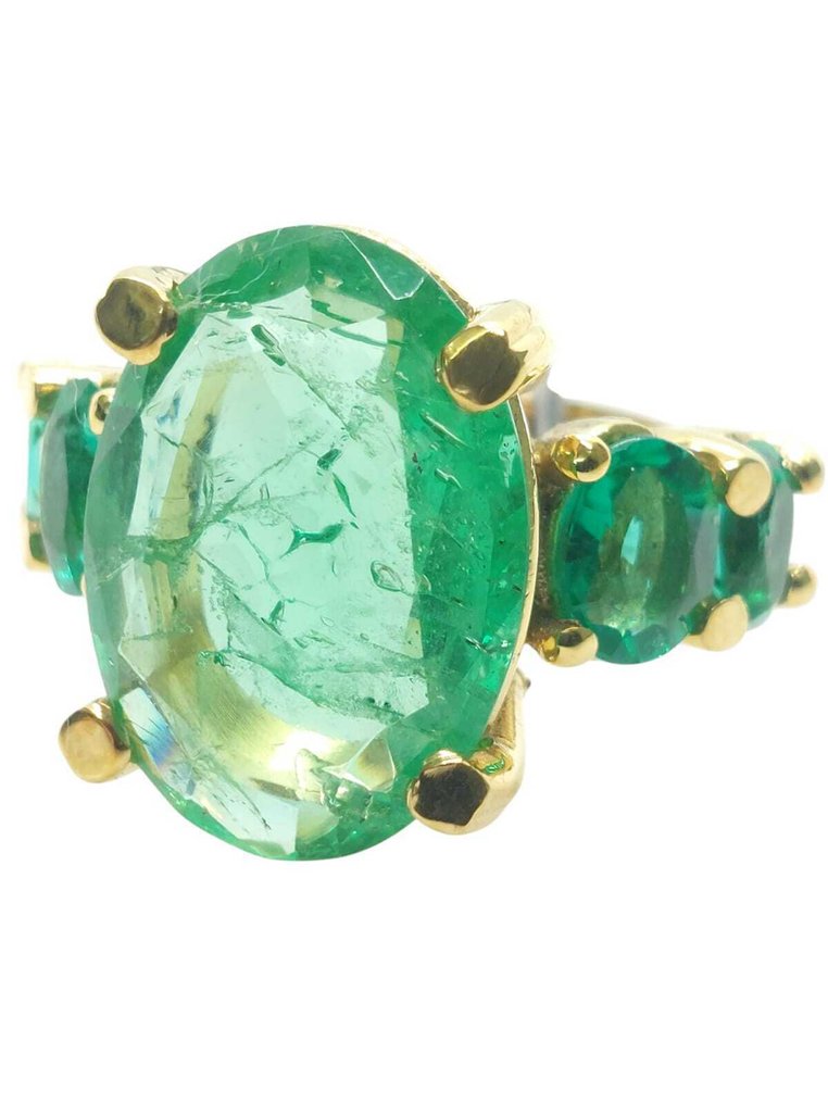 没有保留价 - 戒指 - 9 kt. 银, 黄金 祖母绿 - 祖母绿 #1.0