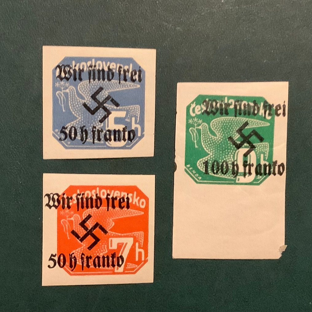 Bohemia and Moravia 1938 - Rumberg: 3 seals of the Peace Dove type with 'We are free' print. - Michel #1.0