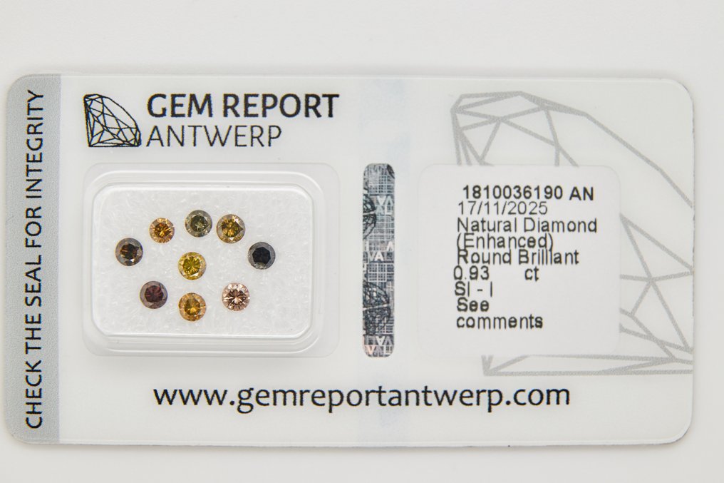 No Reserve Price - 9 pcs Diamond  (Colour-treated)  - 0.93 ct - Round - SI1, SI2, I1, I2, I3 - Gem Report Antwerp (GRA) #1.0