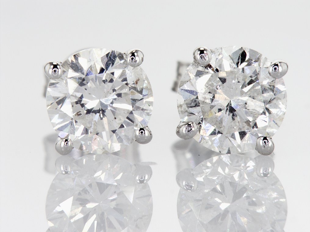 耳環 - 14 克拉 白金 - 3.02ct. tw. 鉆石 (天然) - E00034 #1.0