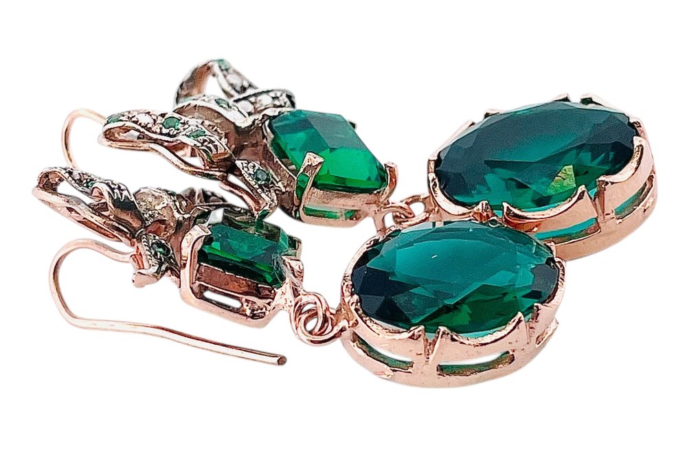 没有保留价 - 耳环 - 9 kt. 玫瑰金, 银 祖母绿 #4.3