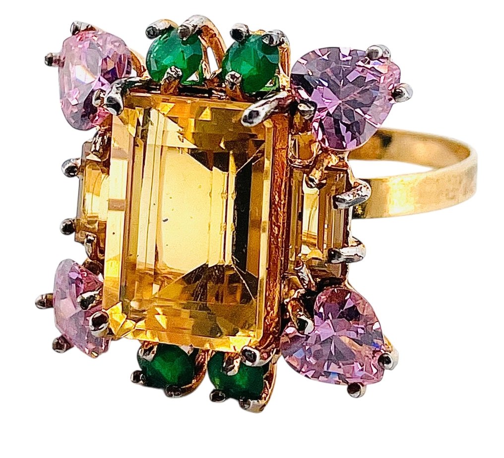 没有保留价 - 戒指 - 9 kt. 黄金, 银 石英 - 合成宝石 #4.3