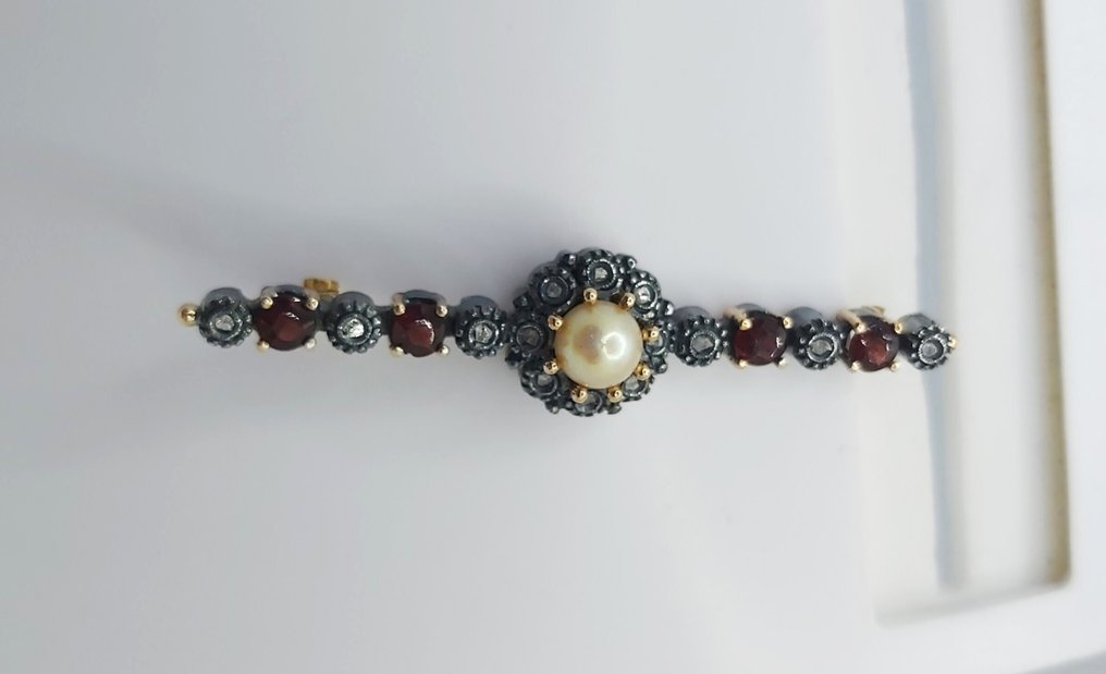 沒有保留價 - 珠寶別針 - 19.2克拉 黃金 -  0.40ct. tw. 石榴石 - 鉆石 #3.2