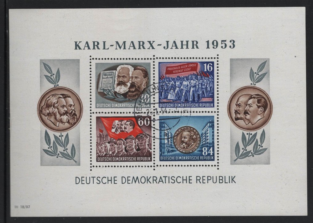 GDR 1953 - Slebne "Marx"-blokke med behovs-rundstempler - Michel Bl. 8/9 A #4.3