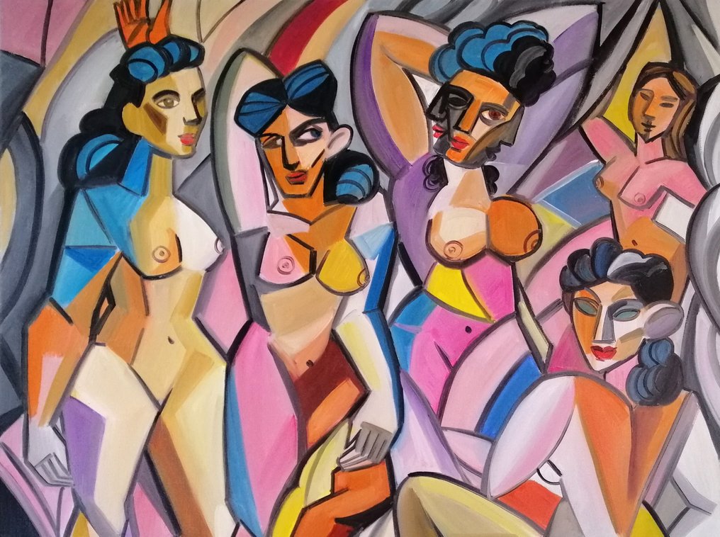 Elena Khmeleva - Les Demoiselles d'Avignon. Large. Œuvre originale, fait à la main #2.1
