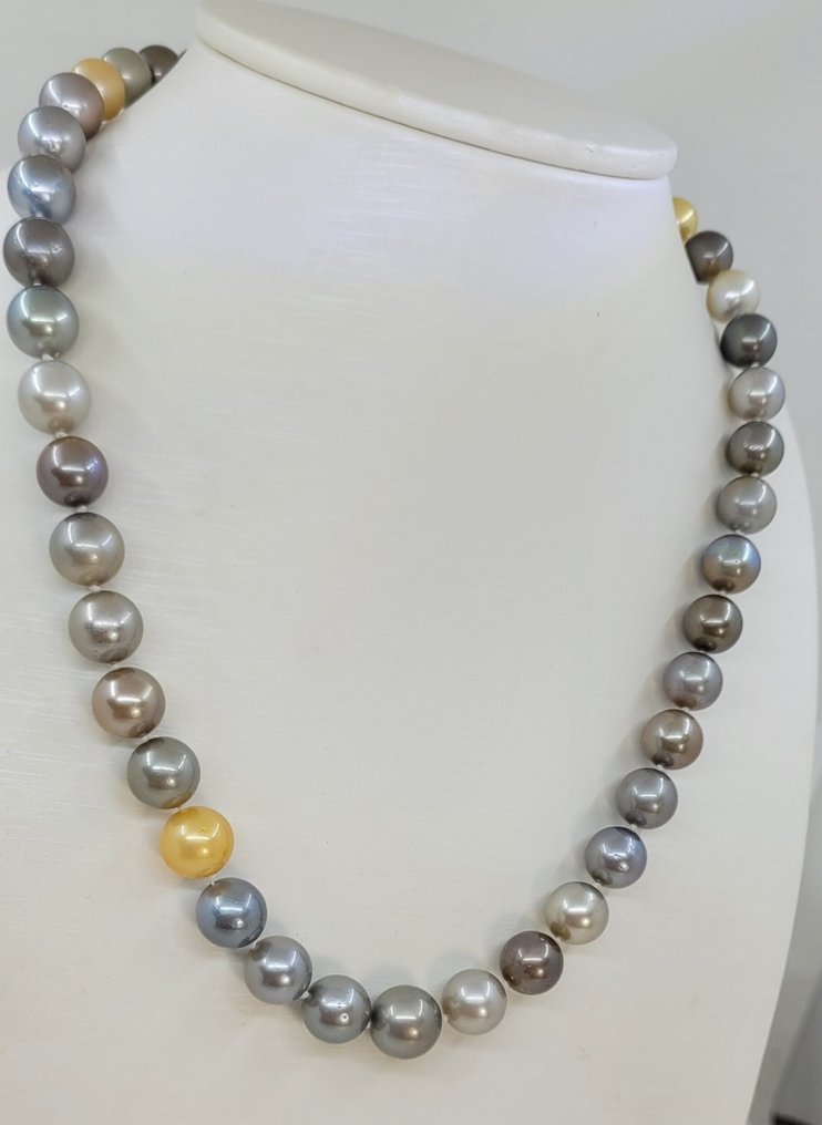 项链 ALGT认证多重塔希提珍珠 - 7.7x10.8毫米, 银 #2.1