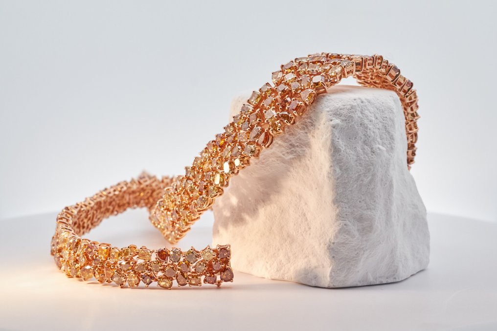 Parure - 18 carats Or rose Jaune mixte Diamant (Couleur naturelle) #1.0