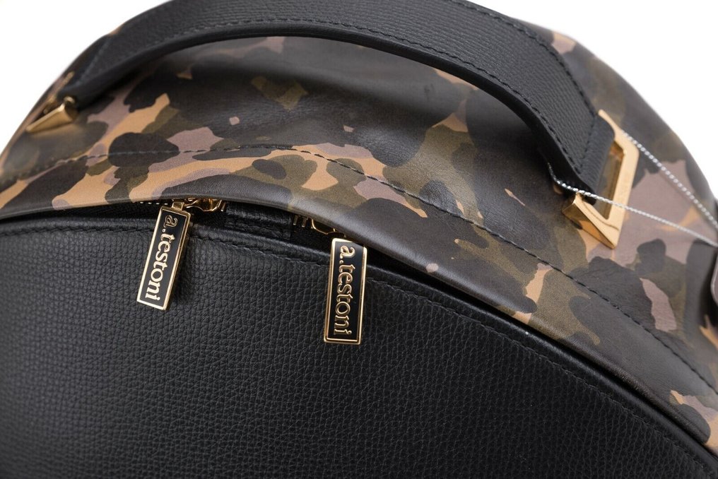 Testoni Bologna RRP 1340€ Black Luxury Backpack Mini Karibu Calf + Camouflage Calf - Backpack #3.2