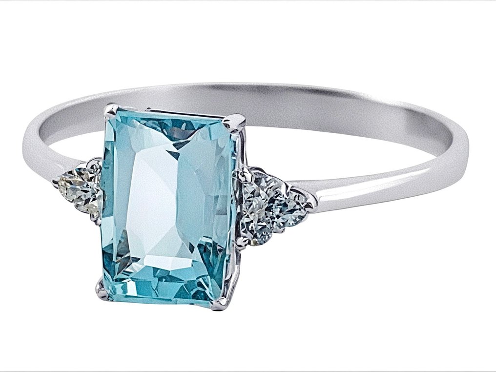 沒有保留價 - 戒指 - 18 克拉 白金 海藍寶石 - 鉆石 #2.1