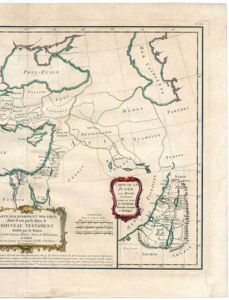 France - Mediterranean region Palestine Israel; Bonne, Rigobert - Lattre, Jean - "Carte des Regions et des Lieux dont il est parle dans le Nouveau Testament. Dressee par M. Bonne de - 1761-1780 #2.1