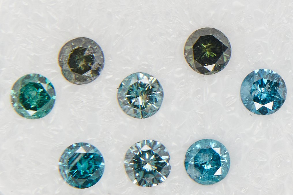 No Reserve Price - 8 pcs Diamond  (Colour-treated)  - 1.08 ct - Round - I1, I2, I3 - Gem Report Antwerp (GRA) #1.0